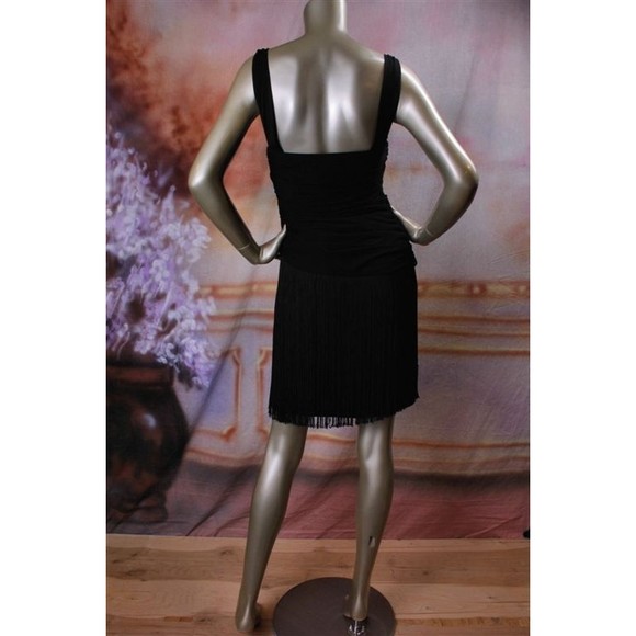 NWT MICHAEL KORS Sexy Black Rouched Gathered Fringe Rayon Stretchy Dress 2 - Picture 5 of 7